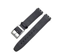 NBCNZCTSAS Lederarmband, weiches Armband, 17 mm, handgefertigtes Lederarmband, passend for Swatch-Armband, Leder, schwarz, braun, Uhrenarmband(Black)