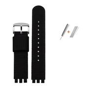NBCNZCTSAS Leinwand-Armband, 17 mm, 19 mm, passend for SWATCH GN718,-Uhrenarmband, wasserdichtes Gewebe, Nylon-Uhrenkette, passend for Herren- und Damenarmband(Black-silver,17mm)