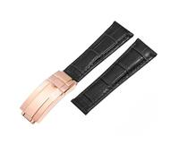 NBCNZCTSAS Muster-Leder-Uhrenarmbänder, 20 mm, passend for Rolex-Uhrenarmband, Daytona Submariner GMT RX-Armband, Faltschließe(Black-rose gold)