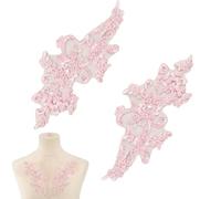 NBEADS 1 Paar 3D BLUMENNn Spitze Applique, Rosa BLUMENNn Perlen Pailletten Patch Nähen Sie auf Gestickte Applique für Hochzeitskleid DIY Patch Kleidung Zubehör, 18.3x37cm