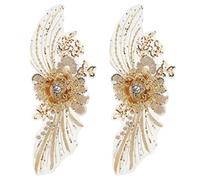 NBEADS 2 Stück 3D Blumen Spitzenstickerei, Blumenbestickte Spitze Patches Mit Pailletten Nagelperlen Tüllapplikationen Aufnäher Ornamente Nähen auf Patches für Kleidung Hochzeitskleid Dekoration, Gold