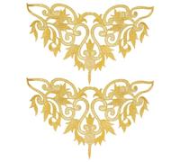 NBEADS 2 Stück Goldene Blumen Stickerei Aufnäher, Kronen Metall Applikation Ethnisch Metallisch Zum Aufbügeln Ranken-Spitzen-Applikation Polyester Für Hochzeit Ballkleid, 35x21.5cm