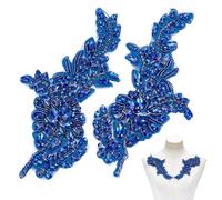 NBEADS 2 Stück Strass Schärpen Aufnäher, 19.8x9.8cm 3D Blumenapplikation Mit Perlen Zum Aufnähen Kristallverzierung Für Brautgürtel Abendkleid Abschlussstola, Blau
