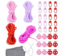 NBEADS 20m 4 Farben Gummischnur, 2mm Hohle Gummischlauch Strickschnur Stitch Keeper mit 12 STK. Cord Locks 20 Stück Stich Nadel Clips für Strickprojekte, Rot und Rosa