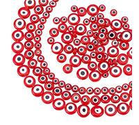 NBEADS 3 Stränge Evil Eye Lampwork Perlen, 6 mm/8 mm/10 mm Rote Handgefertigte Flache Runde Evil Eye Glasperlen Für Schmuck Halskette Armband Ohrringe