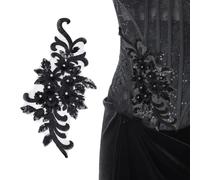 NBEADS 3D BLUMENNn Spitze Applique Patches, Schwarzer BLUMENNnn Spitzen Aufnäher Strass Pailletten BLUMENNnnaufnäher Floral Bestickt Applique für DIY Kleidung Hochzeitskleid Dekoration, 37x18cm