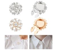 NBEADS 4 Stück 2 Farben Strass Knopf Abdeckungen, 25mm Abnehmbare Blume Clip auf Schmuck Button Clips für Kleid Anzug Smoking Shirt Zubehör, Gold und Silber Basis
