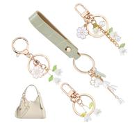 nbeads 4 Stück 4 Stile Blume Schlüsselanhänger, Niedliche Tasche Geldbörse Charms Maiglöckchen Leder Schlüsselanhänger für Frauen Auto Handtasche Rucksack Dekor
