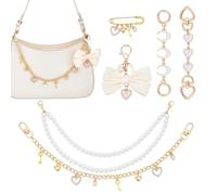 nbeads 6 Stück 65-367mm Taschenanhänger-Set, Kunststoff Perle Geldbörse Kette Extender Tasche Kette Strap 4 in 1 Gold Tasche Charms für Frauen Cross-Body Handtaschen Tote Schulter Taschen