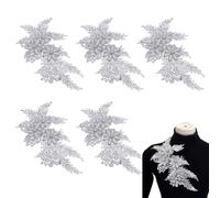 NBEADS 6 Stück Braut Applikation, 30.5x16.5cmGelber Pailletten Strass Blatt Applikationsaufnäher 3D Blumen Paillettenapplikation Für Hochzeit Braut Abendkleider Schärpen Gürtel, Silbern