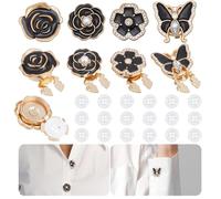 NBEADS 8 Stück Knopfabdeckungen Für Frauen, Mit 20 Stück 11mm Nähknöpfe, Schmetterling Kamelie Blume Manschettenknöpfe Clip-On Dekorative Knöpfe für Blusen Hemden Kleidung Verzierungen, Schwarz