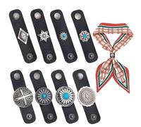 nbeads 8 Stück Schalring Aus PU Leder, 8 Stil Western Bandana Schalring Bandana Halstuch Schieberverschluss Cowboy Accessoire Für Kopftuch Stirnband