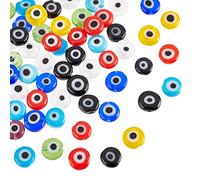 Nbeads ca. 64 Stück Evil Eye Lampwork Perlen, 6mm Handgefertigte Flache Runde Evil Eye Glasperlen mit bösem Auge, bösen Blicks Perlen für Schmuck Halskette Armband Ohrringe, Gemischte Farben