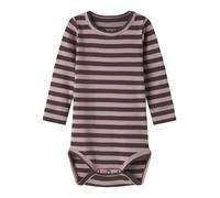 Langarmbody NAME IT "NBNBANIO LS BODY NOOS", Jungen, Gr. 62, N-Gr, rosa (french roast stripes:lilas), Jersey, Obermaterial: 57% Baumwolle, 38% Modal, 5% Elasthan, gestreift, Rundhals, Bodys, Baumwollm