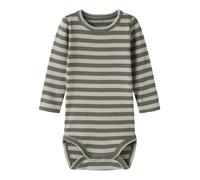 Langarmbody NAME IT "NBNBANIO LS BODY NOOS", Jungen, Gr. 68, N-Gr, grün (dusty olive stripes:pure cashmere), Jersey, Obermaterial: 57% Baumwolle, 38% Modal, 5% Elasthan, gestreift, Rundhals, Bodys, Ba