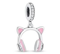 Nbsameng S925 Sterling Silber Anhänger für Pandora Armbänder und Halsketten, ein DIY Urlaub Schmuck Geschenk für Damen, Kopfhörer für Katzen