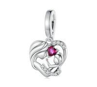 Nbsameng S925 Sterling Silver Pendant for Pandora Bracelets and Necklaces, Mother and Child Sterling Silver Red Zirconia Love Heart, DIY Holiday Jewellery Gift for Ladies Mothers, normal