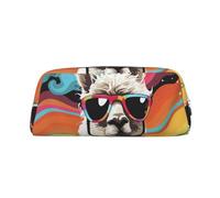 NBSKSDLK Alpaka mit Sonnenbrille und Make-up-Tasche für Damen und Herren, Federmäppchen, Reise-Kosmetiktasche, Kulturbeutel, ästhetische Stifttasche, trendige Aufbewahrungstasche, Leder, Münztasche