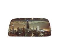 NBSKSDLK Chicago City Make-up-Tasche für Damen und Herren, Federmäppchen, kleine Kosmetiktasche, Reißverschluss, Kulturbeutel, ästhetische Stifttasche, trendige Aufbewahrungstaschen, Leder, Münzbeutel