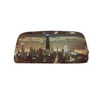 NBSKSDLK Chicago City Make-up-Tasche für Damen und Herren, Federmäppchen, kleine Kosmetiktasche, Reißverschluss, Kulturbeutel, ästhetische Stifttasche, trendige Aufbewahrungstaschen, Leder, Münzbeutel