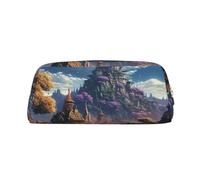 NBSKSDLK Fantasy Town Make-up-Tasche für Damen und Herren, Federmäppchen, kleine Kosmetiktasche, Reißverschluss, Kulturbeutel, ästhetische Stifttasche, trendige Aufbewahrungstasche, Leder, Münzbeutel