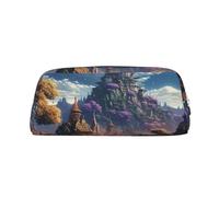 NBSKSDLK Fantasy Town Make-up-Tasche für Damen und Herren, Federmäppchen, kleine Kosmetiktasche, Reißverschluss, Kulturbeutel, ästhetische Stifttasche, trendige Aufbewahrungstasche, Leder, Münzbeutel