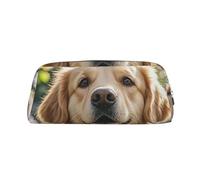 NBSKSDLK Golden Retriever Make-up-Tasche für Damen und Herren, Federmäppchen, kleine Kosmetiktasche, Reißverschluss, Kulturbeutel, ästhetische Stifttasche, trendige Aufbewahrungstasche, Leder