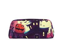 NBSKSDLK Happy Halloween Make-up-Tasche für Damen und Herren, Federmäppchen, kleine Kosmetiktasche, Reißverschluss, Kulturbeutel, ästhetische Stifttasche, trendige Aufbewahrungstaschen, Leder