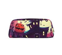 NBSKSDLK Happy Halloween Make-up-Tasche für Damen und Herren, Federmäppchen, kleine Kosmetiktasche, Reißverschluss, Kulturbeutel, ästhetische Stifttasche, trendige Aufbewahrungstaschen, Leder
