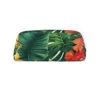 NBSKSDLK hojas tropicales y flores Make-up-Tasche für Damen und Herren, Federmäppchen, Reise, kleine Kosmetiktasche, Kulturbeutel, ästhetische Stifttasche, trendige Aufbewahrungstaschen, Leder