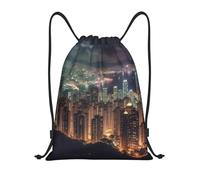 NBSKSDLK Hong Kong Rucksack mit Kordelzug, leicht, für Herren und Damen, Turnbeutel, Sporttasche, Schwarz, Medium, Reiserucksäcke