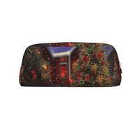 NBSKSDLK Kosmetiktasche für Damen und Herren, Weihnachtsstil, kleine Kosmetiktasche mit Reißverschluss, Kosmetiktasche, ästhetische Stifttasche, trendige Aufbewahrungstaschen, Leder, Münzbeutel, Gold