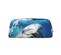 NBSKSDLK Kosmetiktasche mit Delphin mit einem Lächeln für Damen und Herren, Federmäppchen, kleine Kosmetiktasche, mit Reißverschluss, ästhetische Stifttasche, trendige Aufbewahrungstasche, Leder