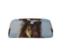 NBSKSDLK Kosmetiktasche mit niedlichem Shetland-Hund für Damen und Herren, Federmäppchen, Reise-Kosmetiktasche, Kulturbeutel, ästhetische Stifttasche, trendige Aufbewahrungstasche, Leder, Münztasche