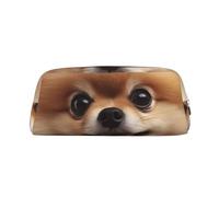 NBSKSDLK Kosmetiktasche mit niedlichem Zwergspitz, für Damen und Herren, Federmäppchen, Reise-Kosmetiktasche, Kulturbeutel, ästhetische Stifttasche, trendige Aufbewahrungstasche, Leder, Münztasche