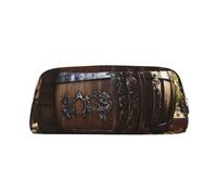 NBSKSDLK Kosmetiktasche mit rotem Weinfass für Damen und Herren, Federmäppchen, Reise-Kosmetiktasche, Kulturbeutel, ästhetische Stifttasche, trendige Aufbewahrungstasche, Leder, Münzbeutel, Gold