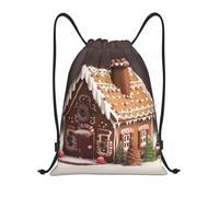 NBSKSDLK Lebkuchenhaus-Rucksack mit Kordelzug, leicht, für Herren und Damen, Turnbeutel, Sporttasche, Schwarz, Medium, Reiserucksäcke