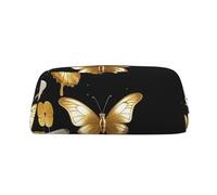 NBSKSDLK Make-up-Tasche für Damen und Herren, goldfarben, weiße Schmetterlinge, schwarz, Bleistifttasche, Reise-Kosmetiktasche, Kulturbeutel, ästhetische Stifttasche, trendige Aufbewahrungstasche