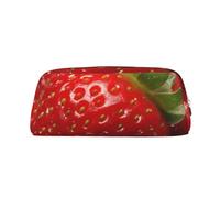 NBSKSDLK Make-up-Tasche für Damen und Herren, Motiv: rote Erdbeerfrucht, Federmäppchen, Reise-Kosmetiktasche, Kulturbeutel, ästhetische Stifttasche, trendige Aufbewahrungstasche, Leder, Münztasche