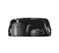 NBSKSDLK Make-up-Tasche für Damen und Herren, Motiv: Schwarzer Nachmittagstee, Federmäppchen, Reise-Kosmetiktasche, Kulturbeutel, ästhetische Stifttasche, trendige Aufbewahrungstasche, Leder