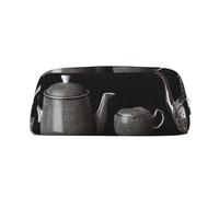 NBSKSDLK Make-up-Tasche für Damen und Herren, Motiv: Schwarzer Nachmittagstee, Federmäppchen, Reise-Kosmetiktasche, Kulturbeutel, ästhetische Stifttasche, trendige Aufbewahrungstasche, Leder