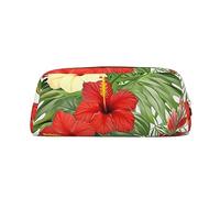 NBSKSDLK Make-up-Tasche für Damen und Herren, Motiv: Vegetationsblätter mit Hibiskusblüten, kleine Kosmetiktasche, Kulturbeutel mit Reißverschluss, ästhetische Stifttasche, trendige