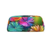 NBSKSDLK Make-up-Tasche mit abstraktem Stil, bunte Blumen, für Damen und Herren, Federmäppchen, Reise-Kosmetiktasche, Kulturbeutel, ästhetische Stifttasche, trendige Aufbewahrungstasche, Leder