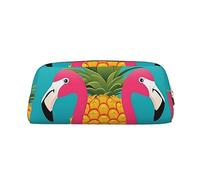 NBSKSDLK Make-up-Tasche mit Ananas-Flamingo-Motiv für Damen und Herren, Reise-Kosmetiktasche, Kulturbeutel, ästhetische Stifttasche, trendige Aufbewahrungstasche, Leder, Münztasche, Geldbörse, Gold