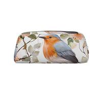 NBSKSDLK Make-up-Tasche mit Blumendruck, Aquarellfarben, Rotkehlchen, Vogel, für Damen und Herren, Federmäppchen, Reise, kleine Kosmetiktasche, Kulturbeutel, ästhetische Stifttasche, trendige