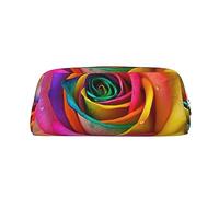 NBSKSDLK Make-up-Tasche mit bunten Rosen für Damen und Herren, Federmäppchen, kleine Kosmetiktasche, Reißverschluss, Kulturbeutel, ästhetische Stifttasche, trendige Aufbewahrungstasche, Leder