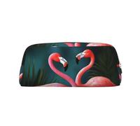 NBSKSDLK Make-up-Tasche mit Flamingo-Blumen für Damen und Herren, Federmäppchen, Reise-Kosmetiktasche, Kulturbeutel, ästhetische Stifttasche, trendige Aufbewahrungstasche, Leder, Münzbeutel, Gold