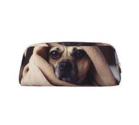 NBSKSDLK Make-up-Tasche mit Hund in einer Decke, für Damen und Herren, Federmäppchen, Reise-Kosmetiktasche, Kulturbeutel, ästhetische Stifttasche, trendige Aufbewahrungstasche, Leder, Münztasche