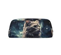NBSKSDLK Make-up-Tasche mit Katze im Nebel für Damen und Herren, Federmäppchen, Reise-Kosmetiktasche, Kulturbeutel, ästhetische Stifttasche, trendige Aufbewahrungstasche, Leder-Münztasche, Geldbörse