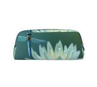 NBSKSDLK Make-up-Tasche mit Libelle mit Seerose für Damen und Herren, Federmäppchen, Reise, kleine Kosmetiktasche, Kulturbeutel, ästhetische Stifttasche, trendige Aufbewahrungstasche, Leder